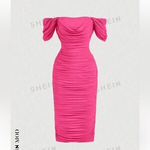 Hot pink off the shoulder dress